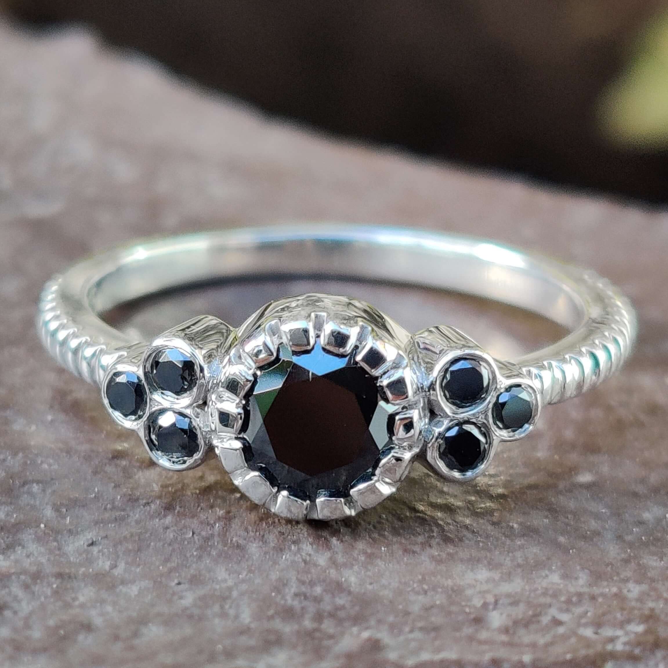 Black Moissanite Ring Round Cut Moissanite milgrain ring handmade ring diamondrensu UK ring
