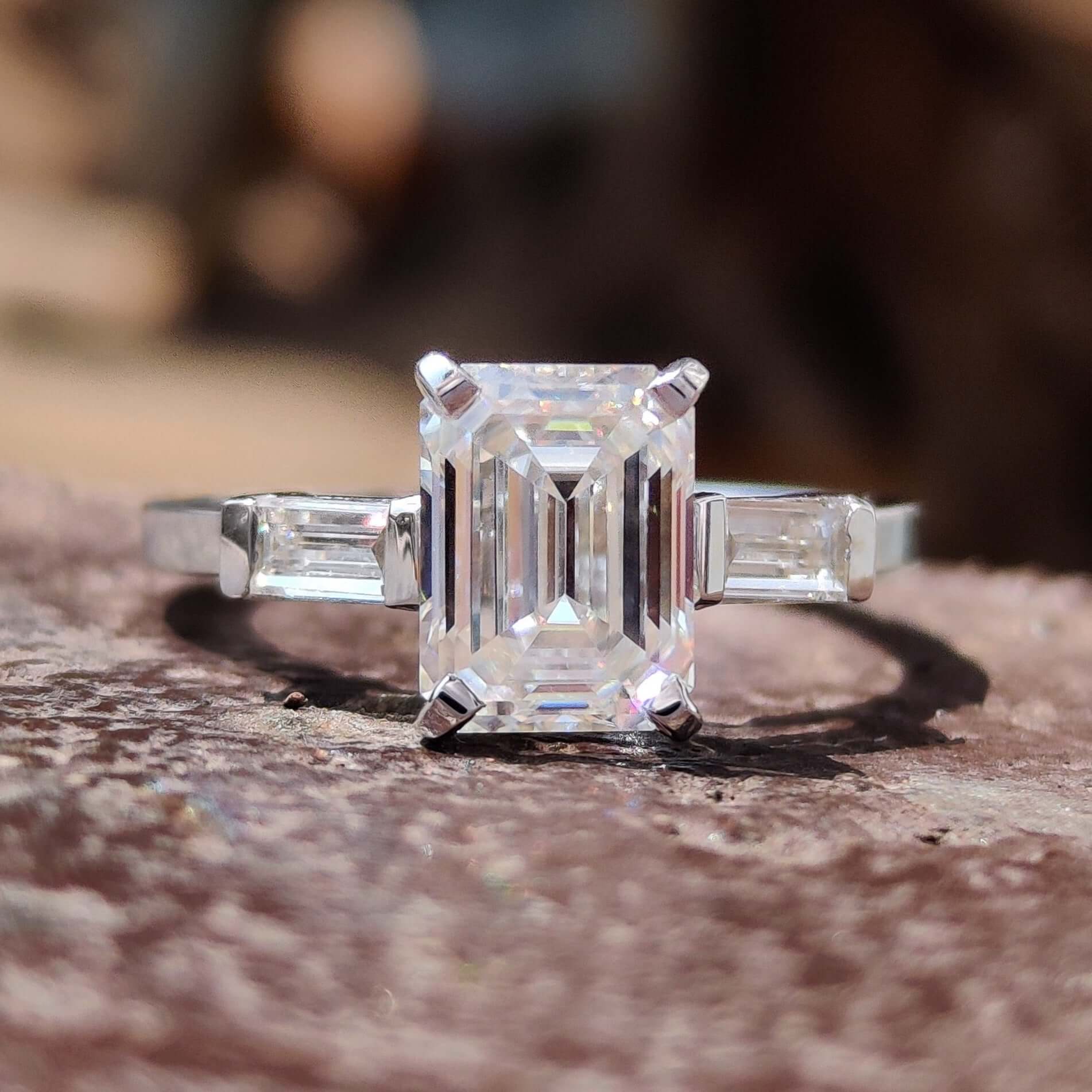 Emerald Cut Ring emerald cut moissanite ring 4 Tab Prong Set
