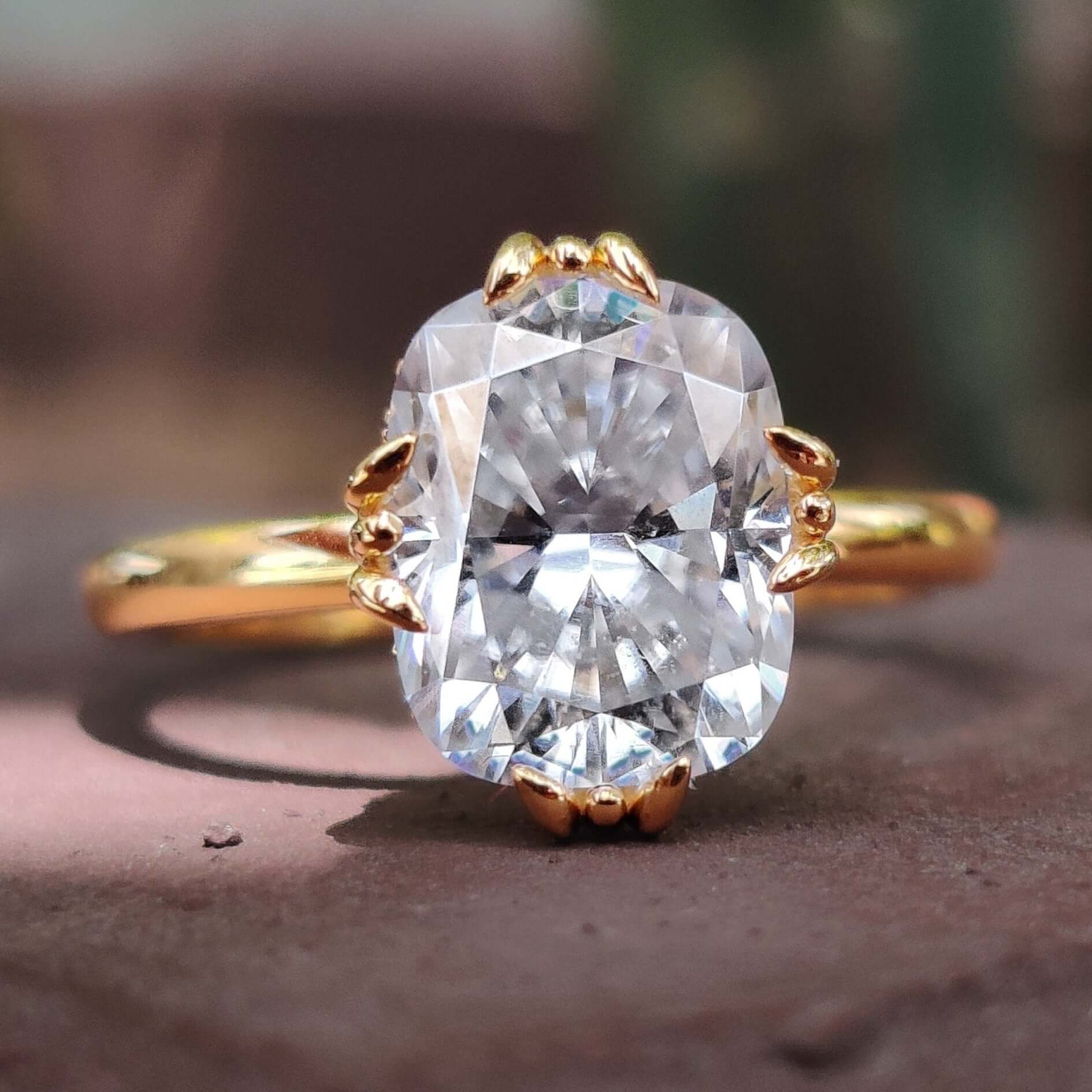 Elongated Cushion Engagement Ring with an elongated cushion moissanite ring design.