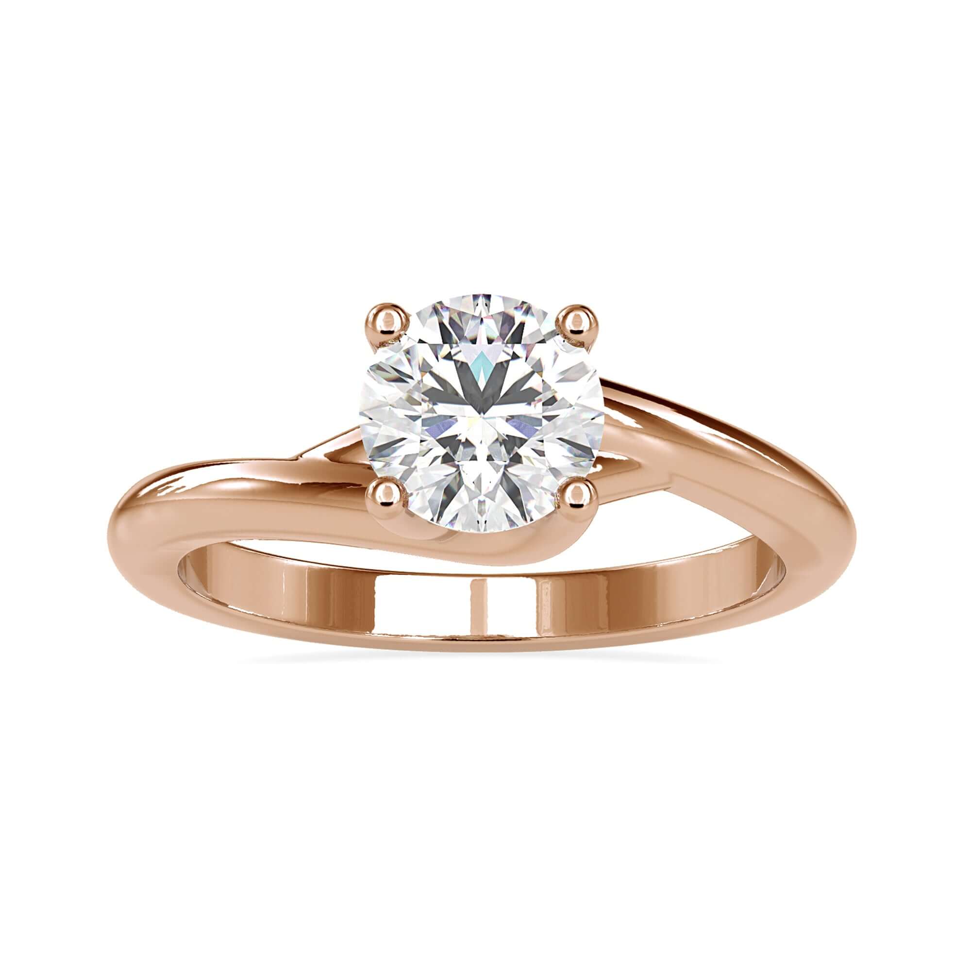 Classic solitaire ring with a round brilliant cut diamond in a bypass setting.