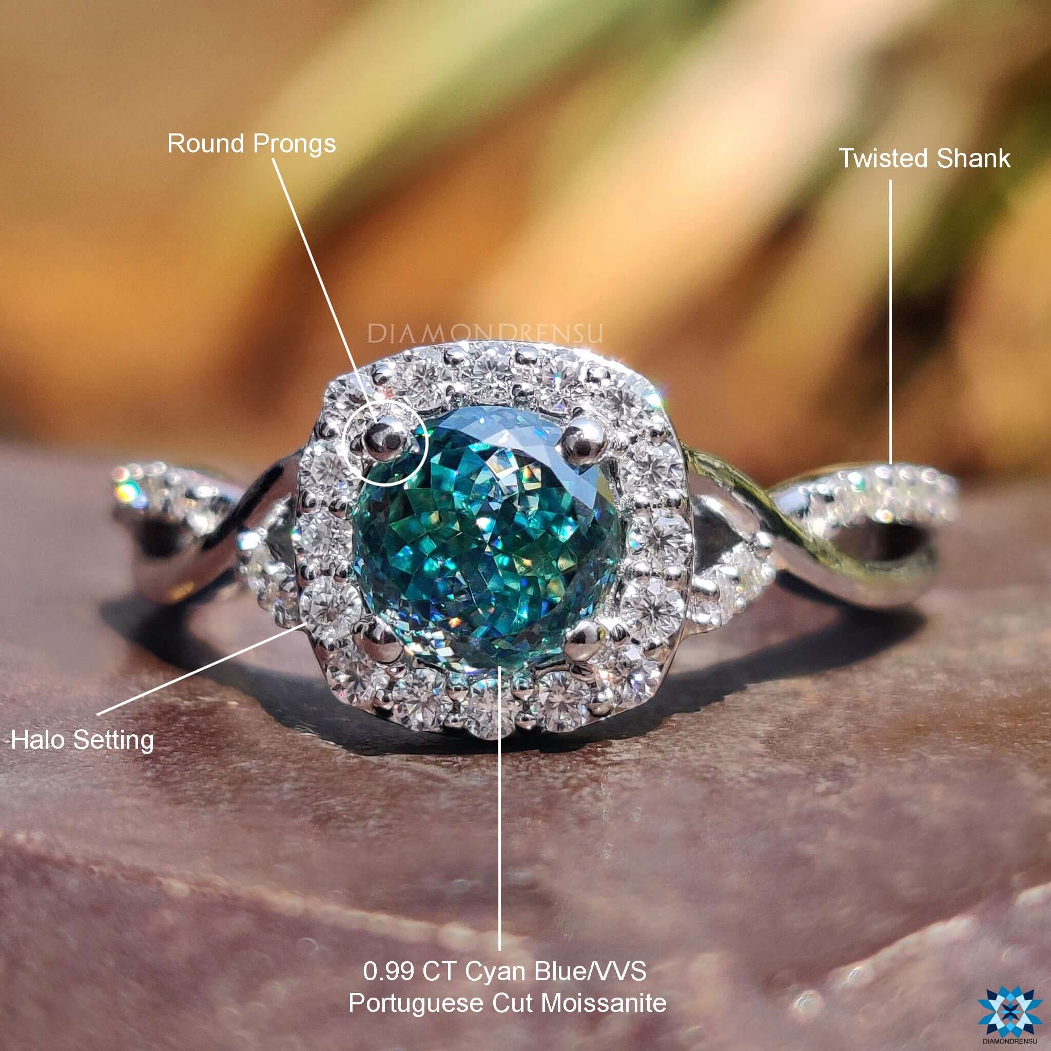 cyan blue portuguese engagement ring