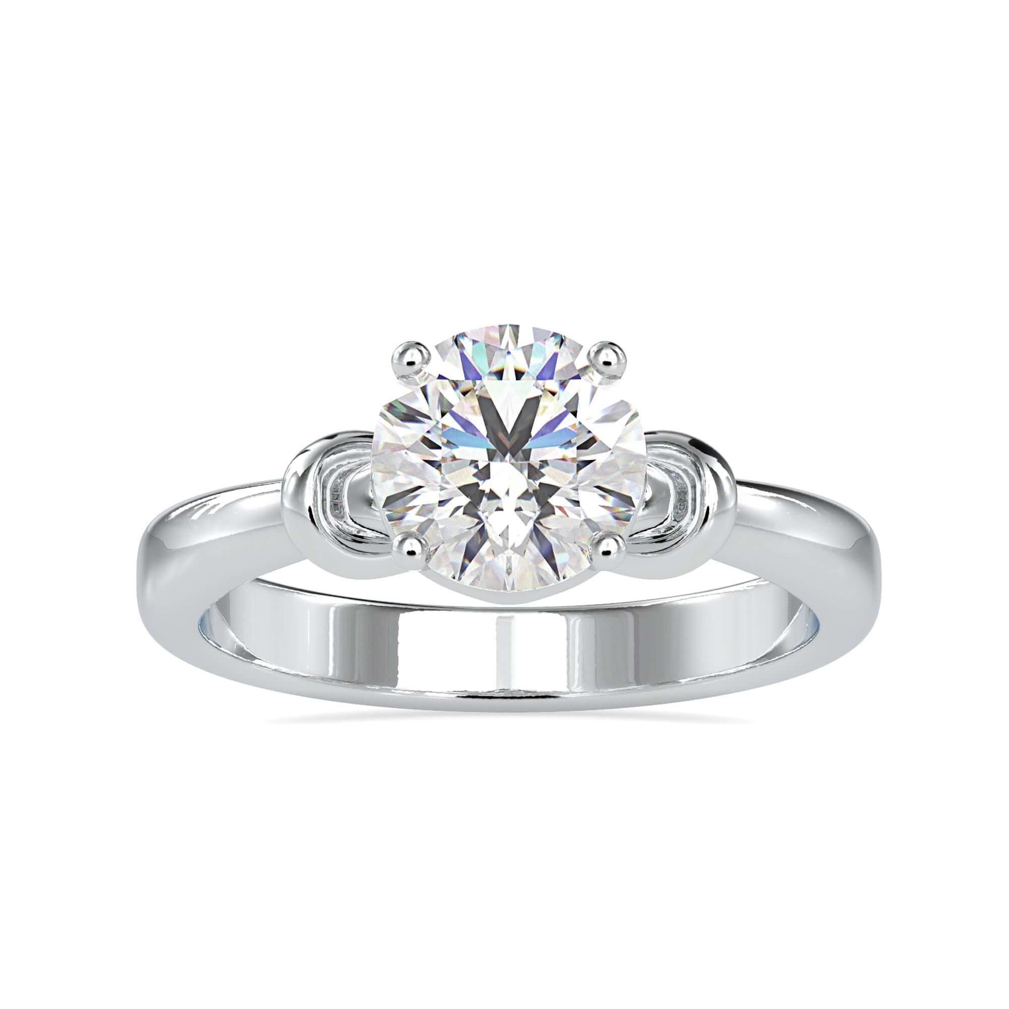 Round solitaire diamond engagement ring with an infinity twist band.