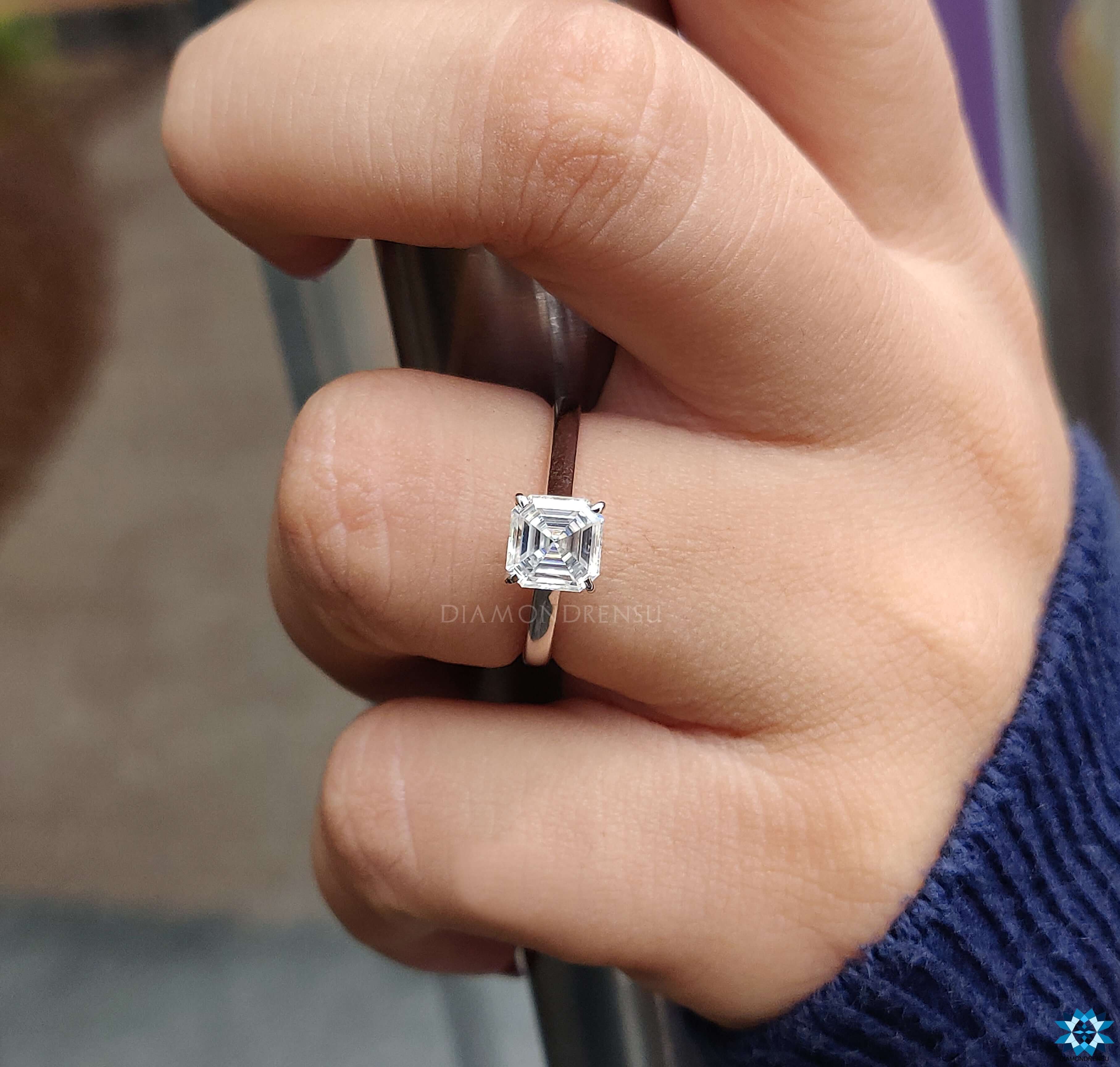 Moissanite ring asscher engagement ring 4 prong setting custom ring handmade ring
