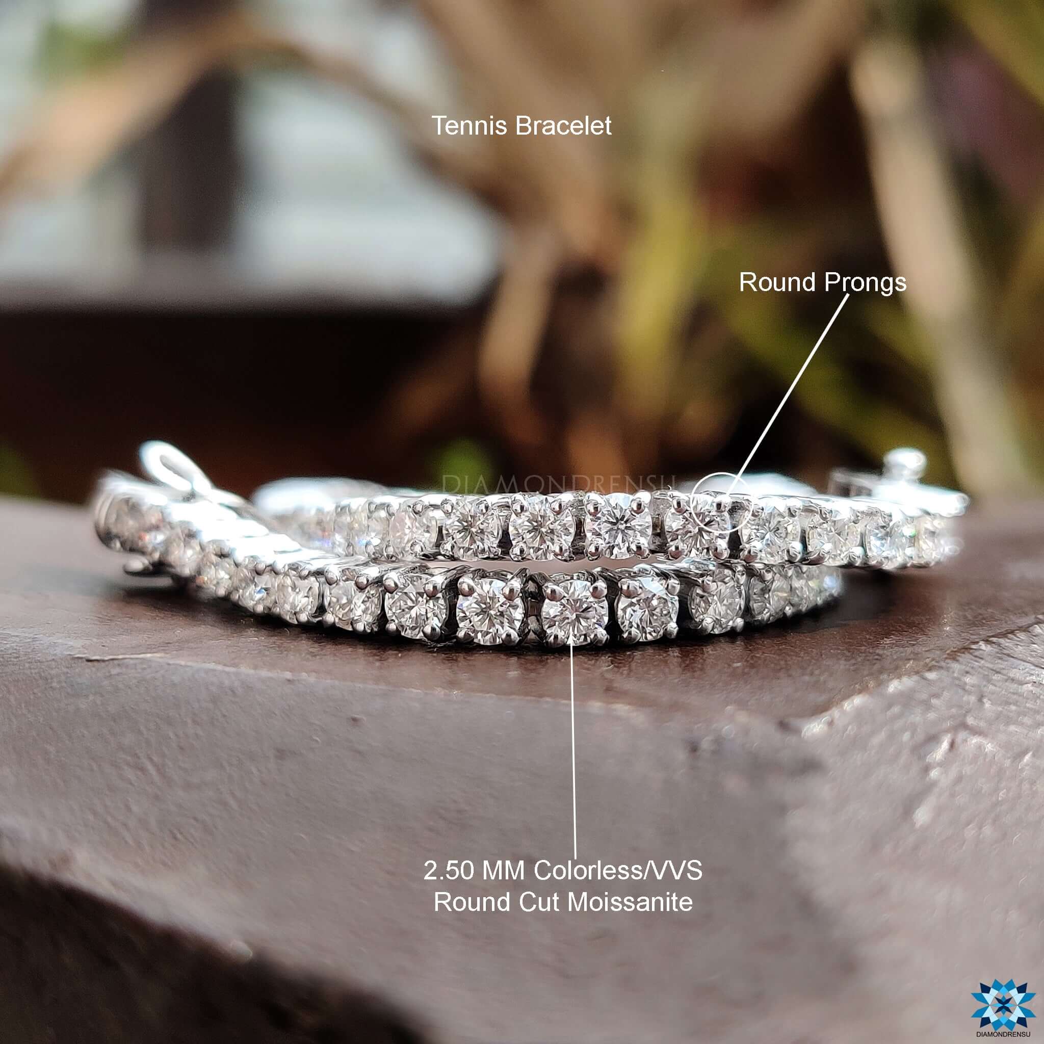 2.50 MM Round Cut Colorless Moissanite Tennis Bracelet