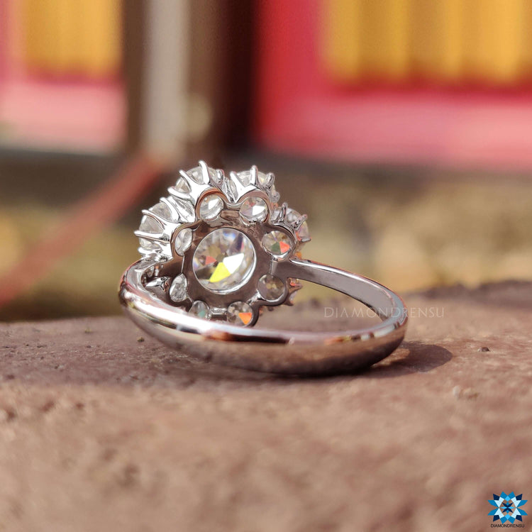 Handmade old European cut moissanite ring.
