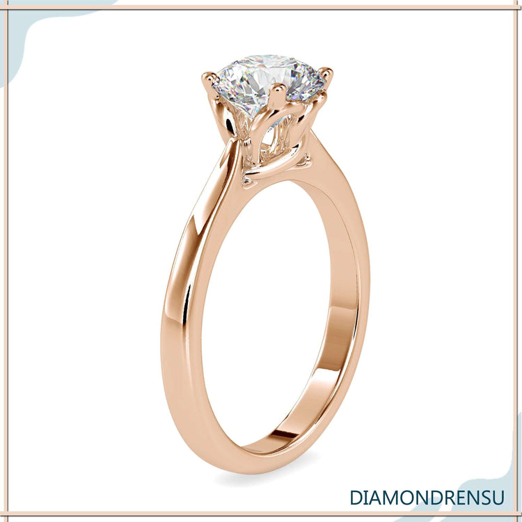 Rose gold solitaire ring with IGI certified lab grown diamond.
