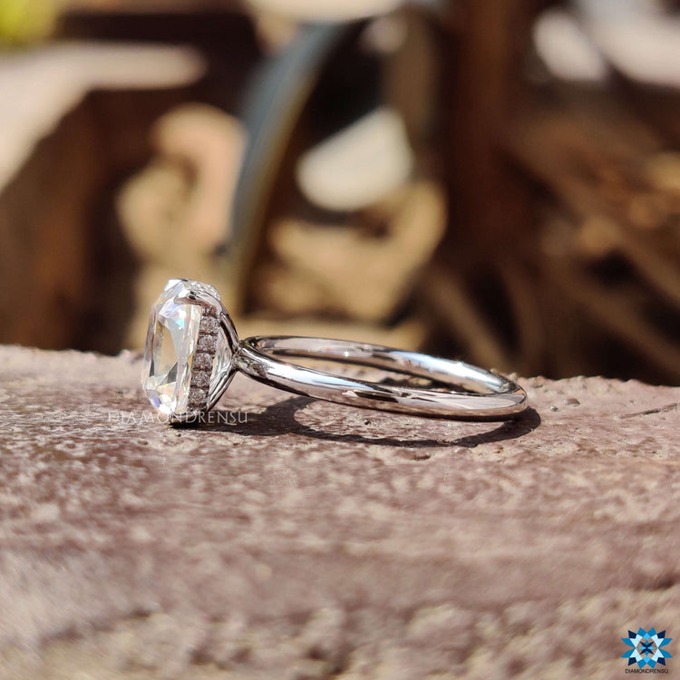 Hidden halo moissanite ring with solitaire setting.
