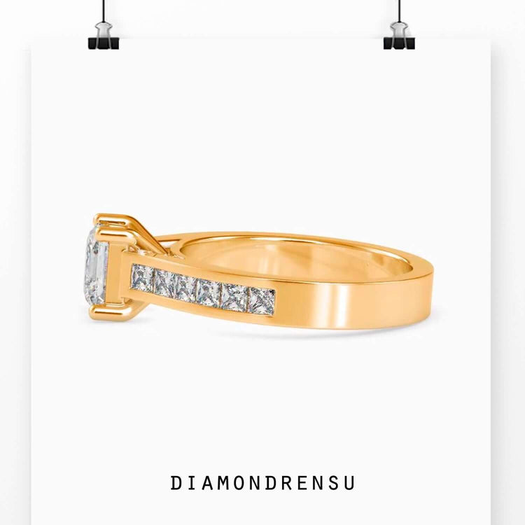 Buy diamond ring with princess cut and handmade gold band.
