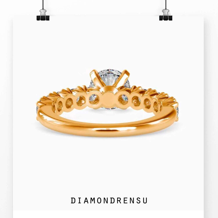 Buy diamond ring with pave setting in four prong mount.
