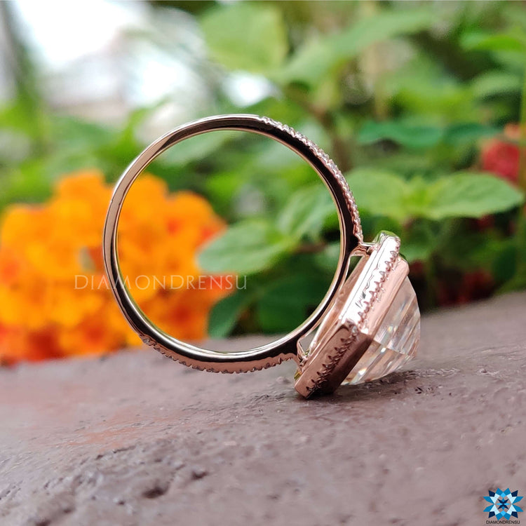 Double row pave band with round cut stones.
