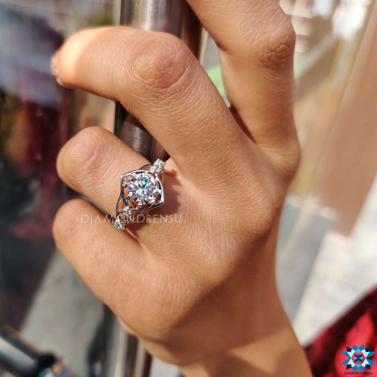 White gold engagement ring with octagon shape design.
