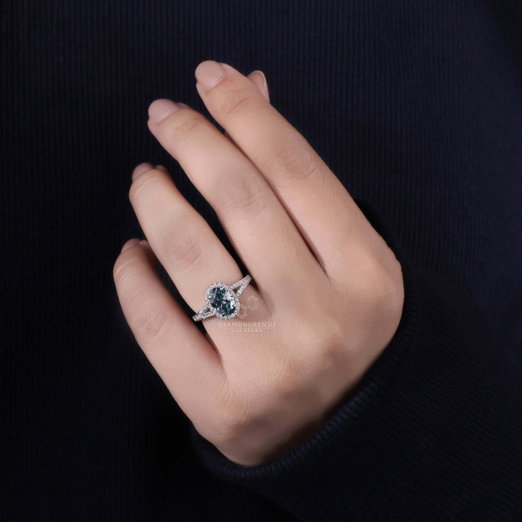 Oval pave diamond ring paired with handmade jewelry craftsmanship.