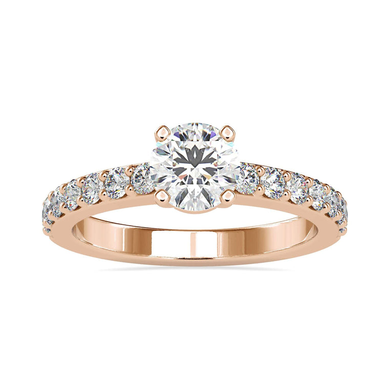 White gold diamond ring with pave set lab grown diamond.
