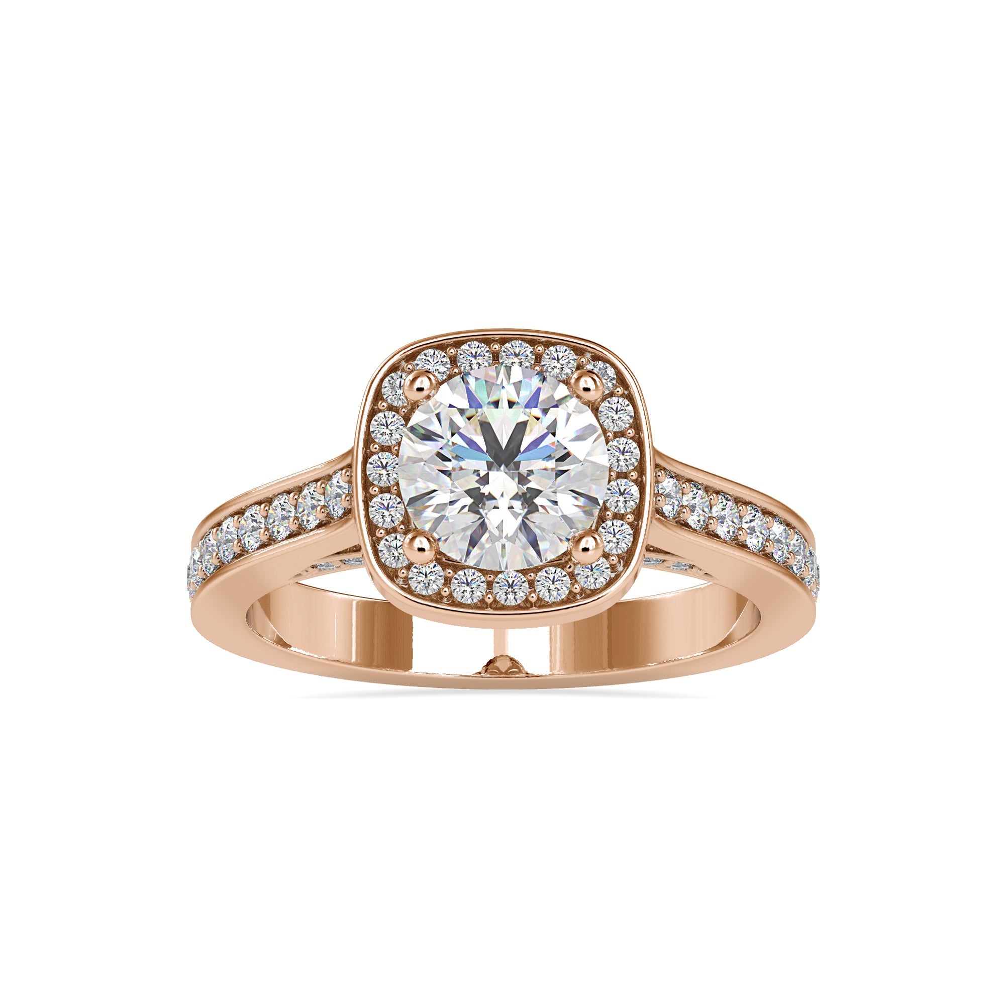 Halo ring in a cathedral setting ring, blending vintage charm with modern style.
