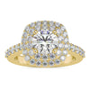 Round brilliant diamond ring with a stunning double halo design.
