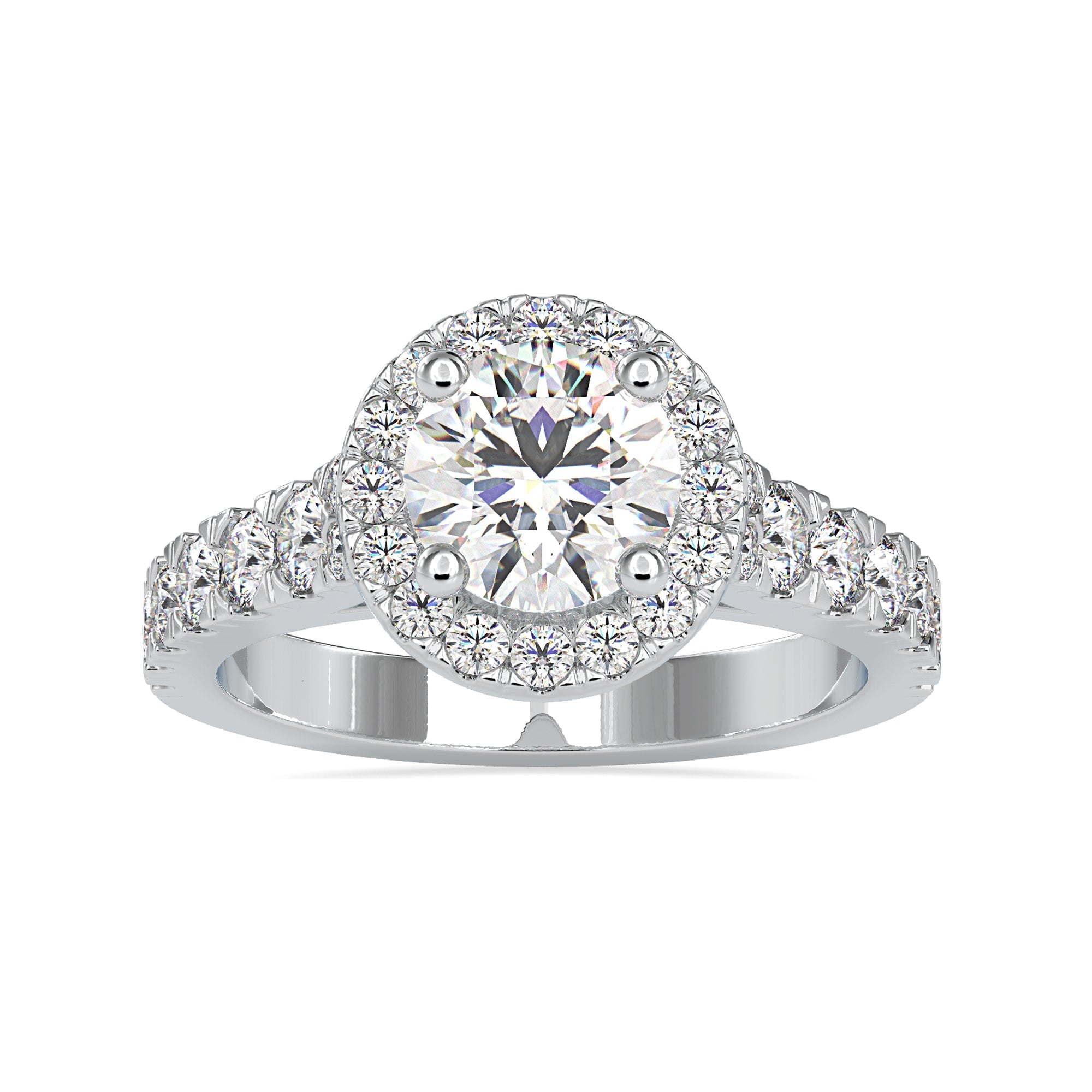 Engagement ring round cut halo with IGI certified diamond.