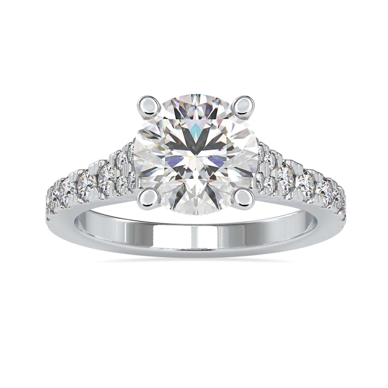 2 carat round diamond ring with a classic basket setting
