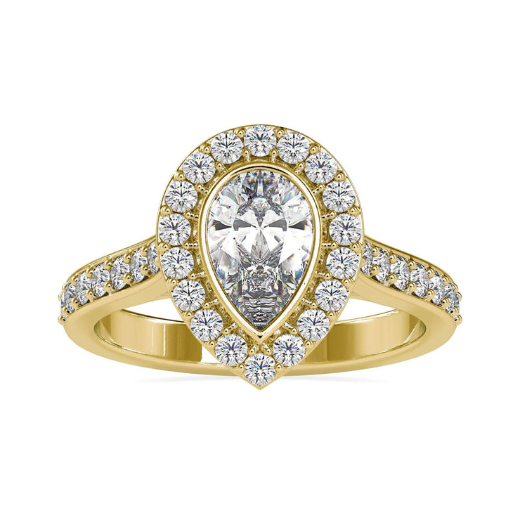 Diamondrensu UK engagement ring with halo pear cut diamond.
