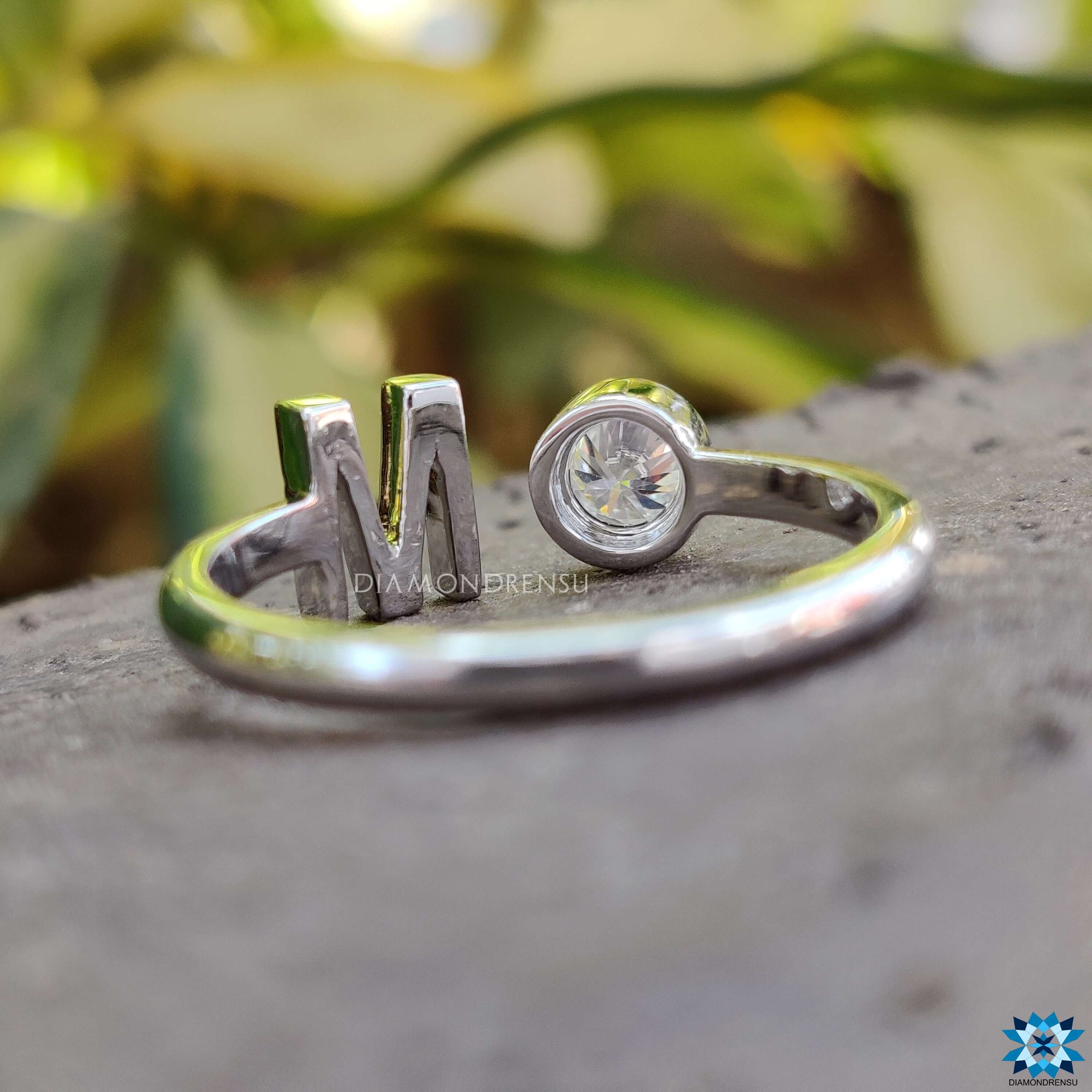 Stunning M letter gold ring, a perfect personalised jewellery piece.
