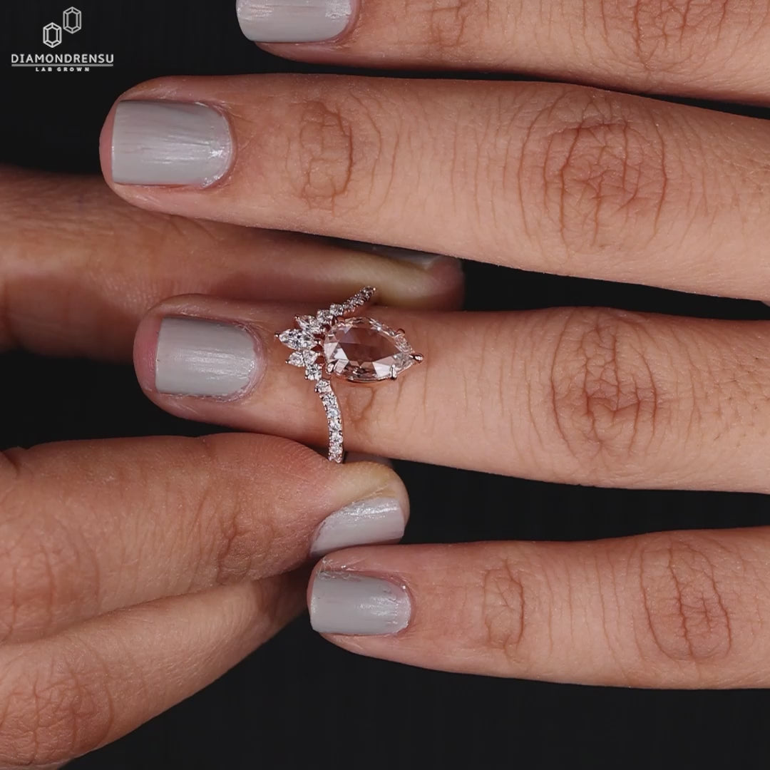 Close-Up of Pear Shaped Diamond Engagement Ring