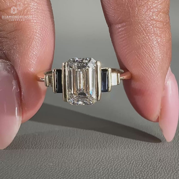 Emerald Cut Ring with semi bezel set ring
