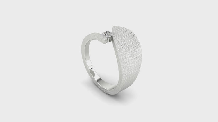 Diamondresnu UK men wedding band with asymmetrical shape in white gold.