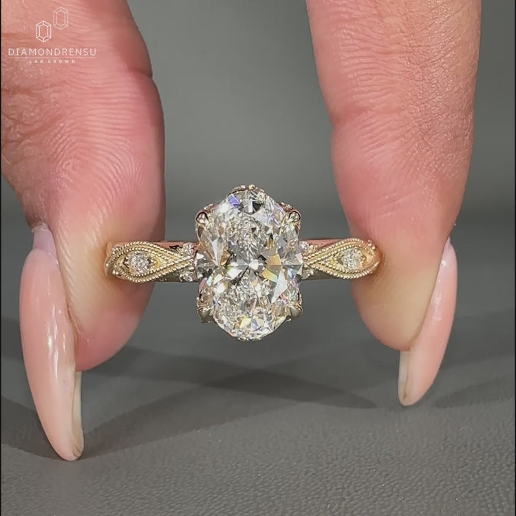 Marquise diamond ring paired with round diamond ring.
