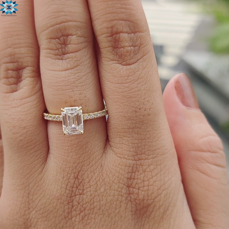 Buy moissanite engagement ring with hidden halo setting.
