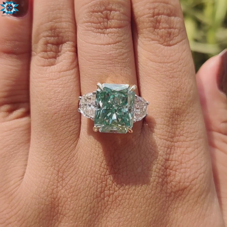 Unique two tone moissanite engagement ring.

