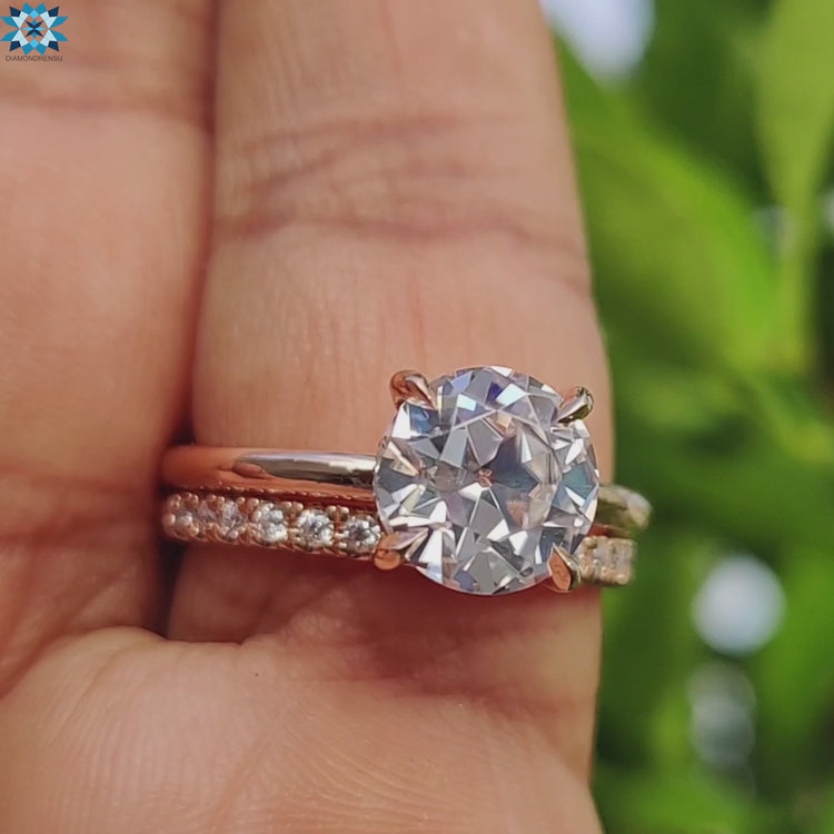 2.07 TCW Round Old European Cut Hidden Halo Moissanite Bridal Set