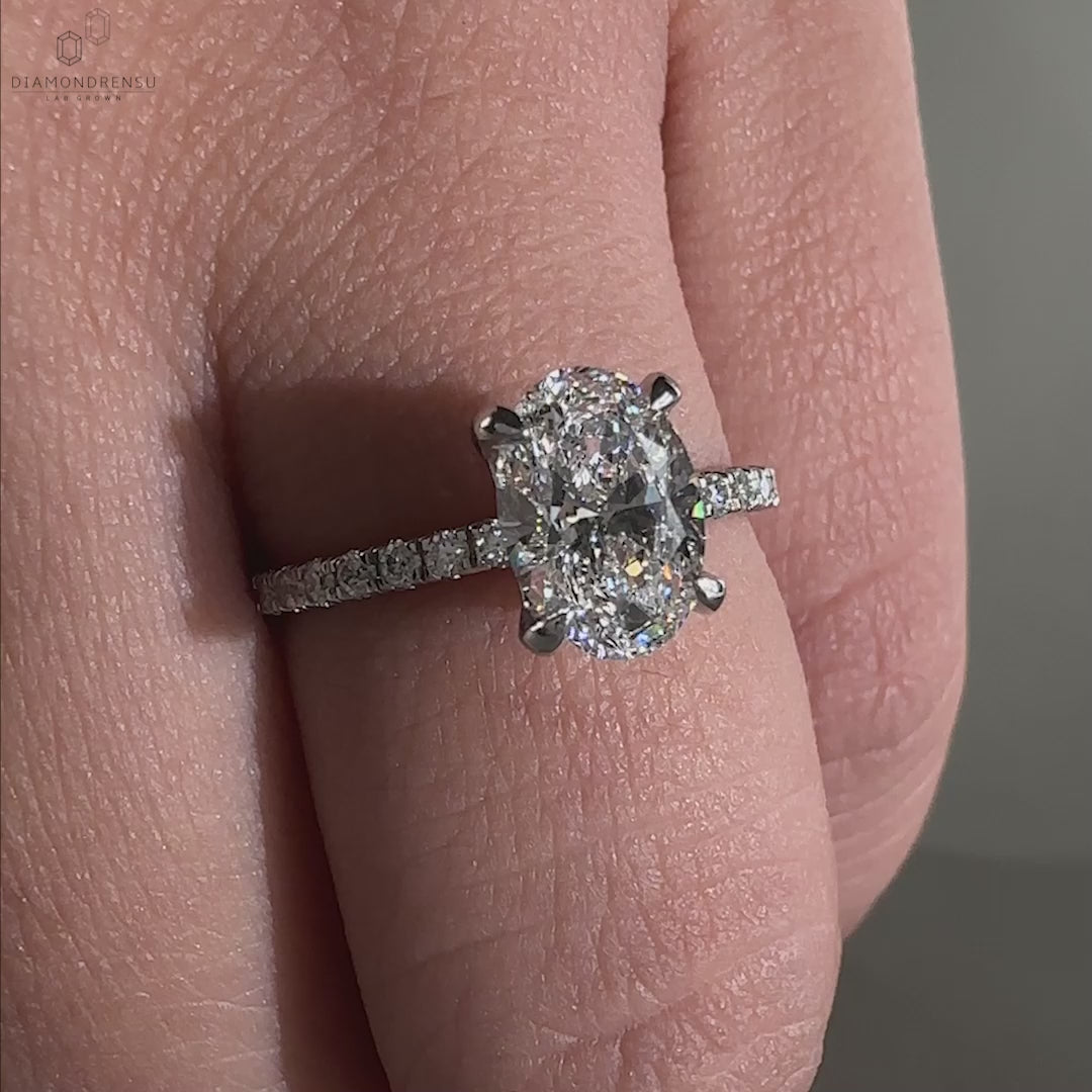 Engagement ring uk crafted with a unique pave set design, featuring igi certified Lab Grown Diamond.