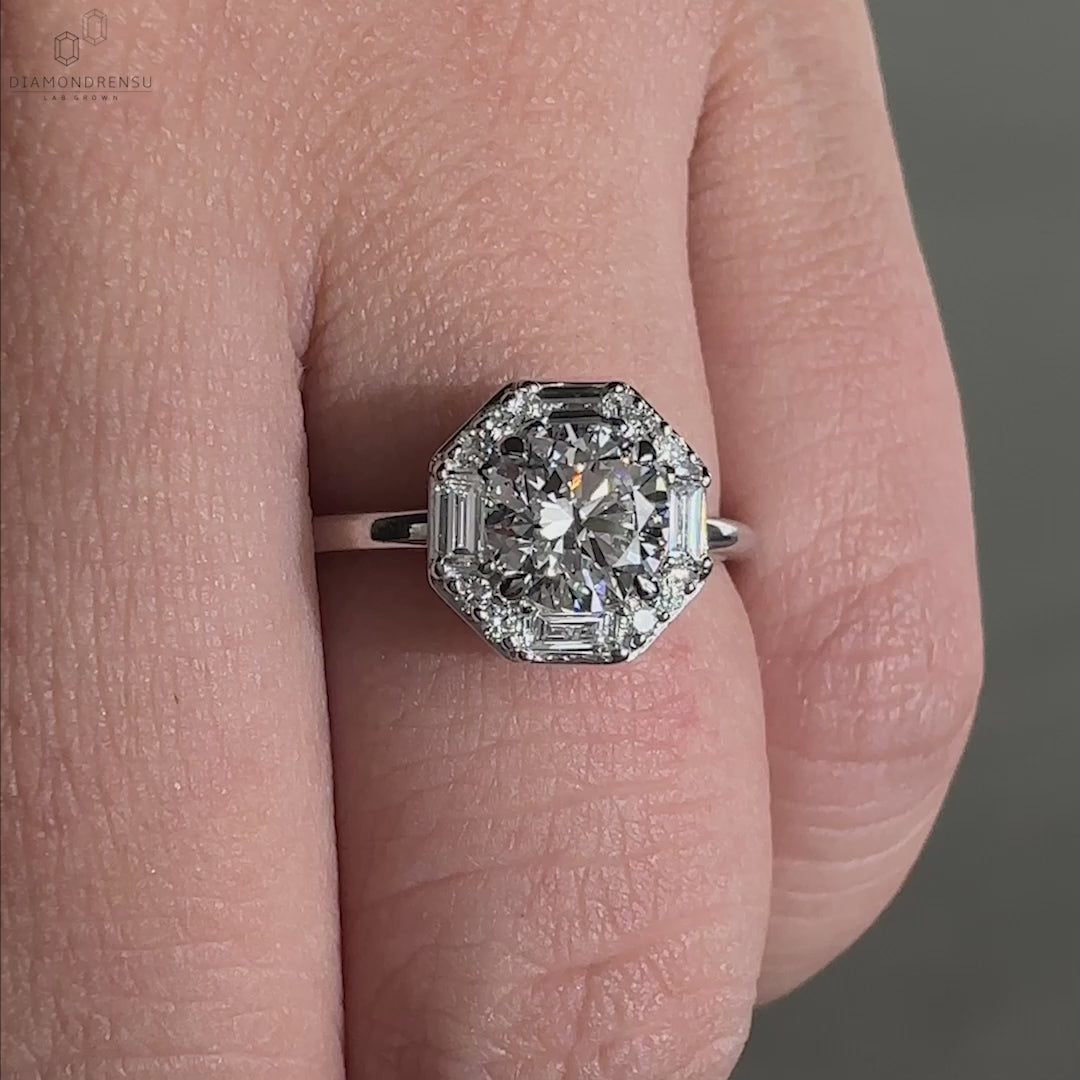 Pave ring diamond with a 2 carat round diamond in a cathedral setting, ideal for elegant UK engagements.