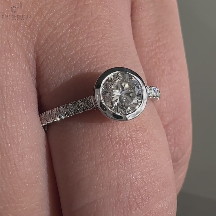 Pave ring diamond with a round engagement ring style and igi certified diamond, perfect for a timeless design.