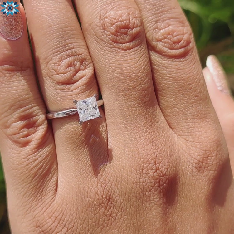 Handmade jewelry with princess solitaire moissanite.
