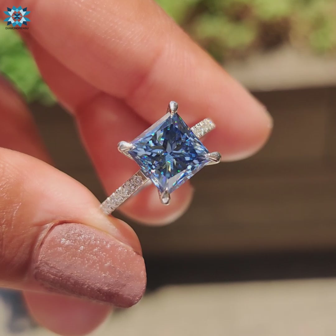 Royal Dark Blue Princess Cut Ring