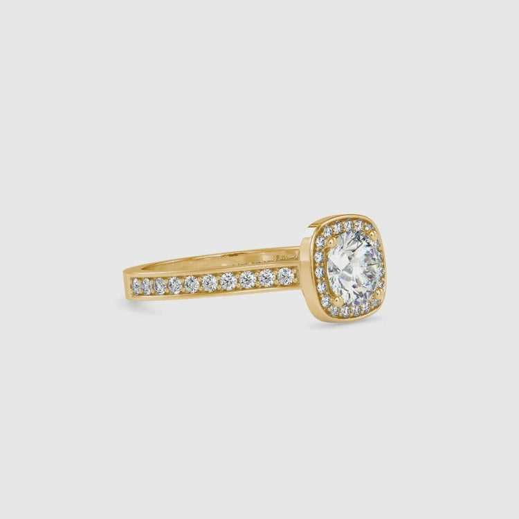 UK engagement ring with bridge accent and cathedral design.

