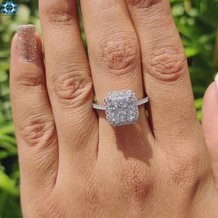 Unique moissanite ring with hidden blue stone accent.
