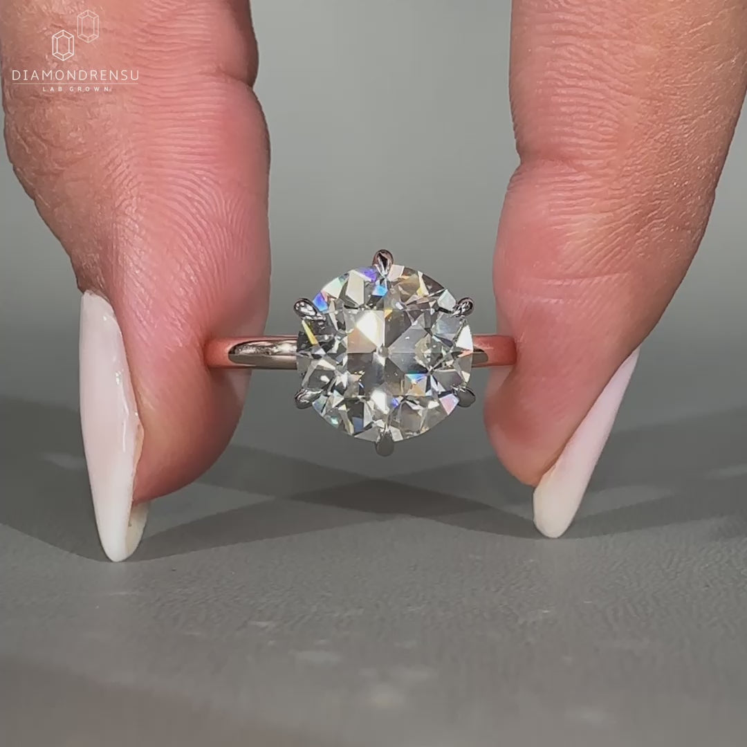 Old European Cut Diamond Engagement Ring featuring 6 prong ring
