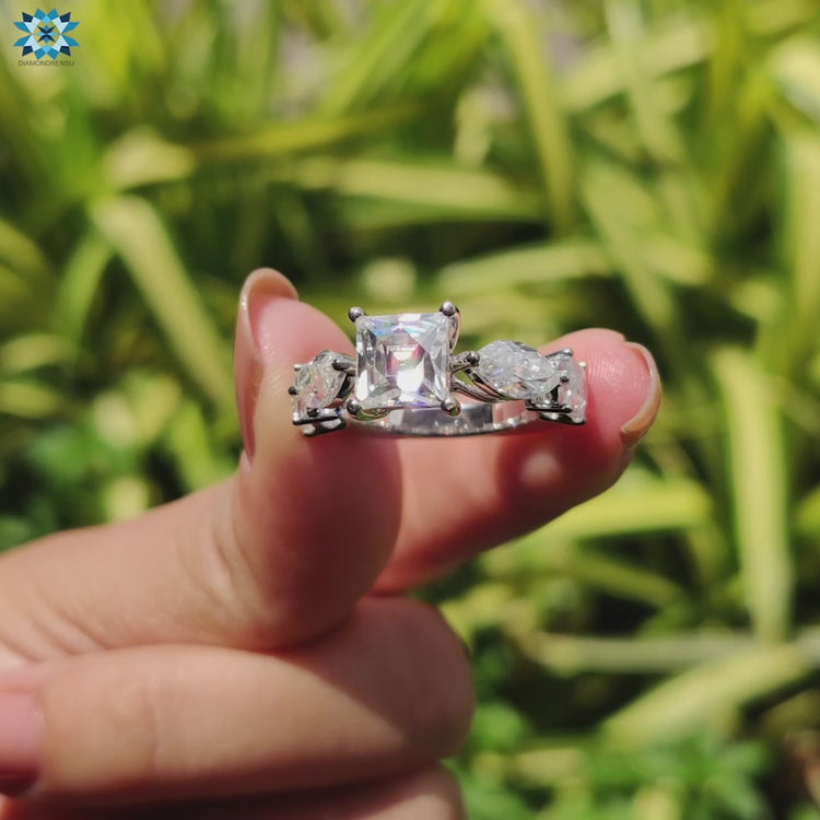 Euro shank band with marquise side stones.
