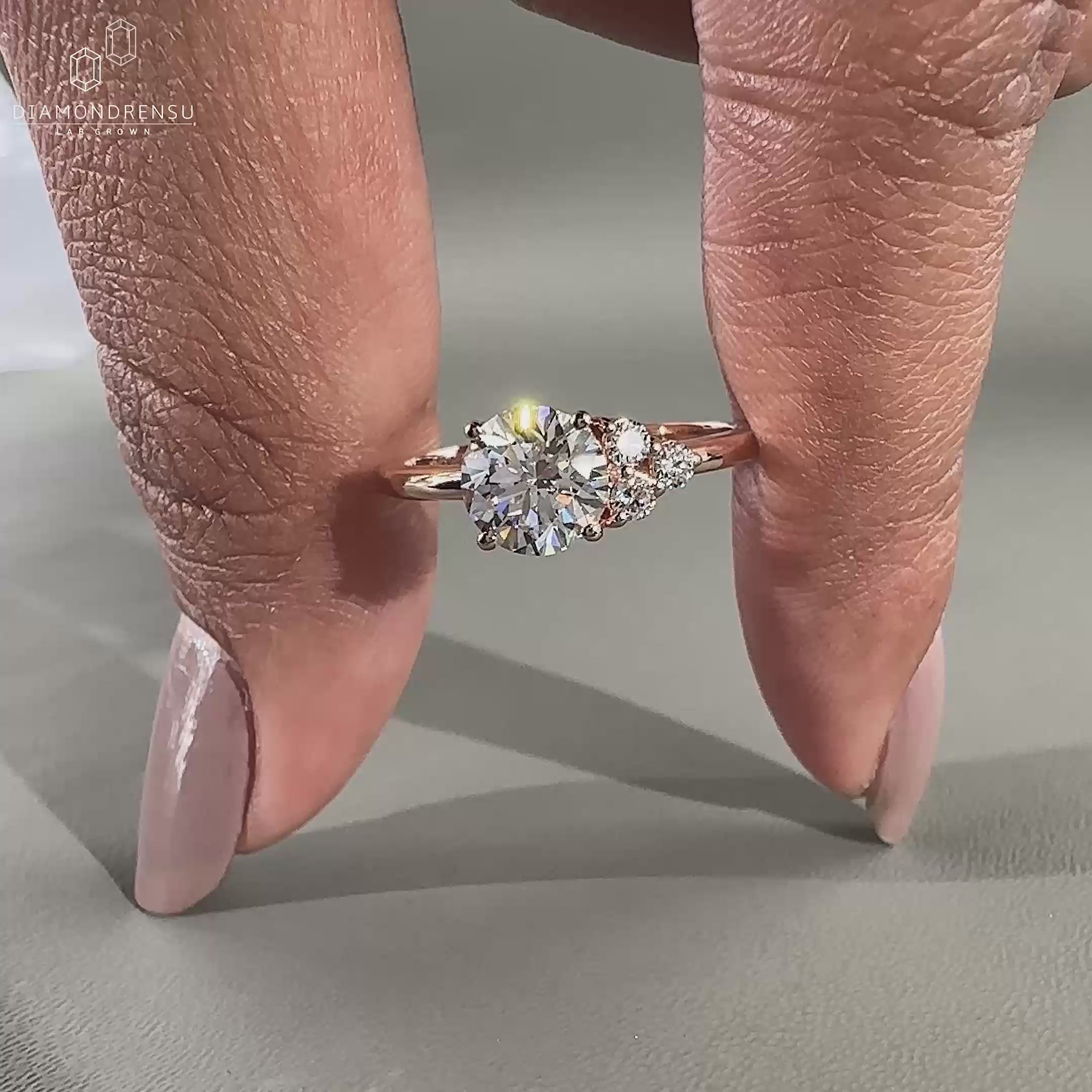 Rose gold ring featuring a prong setting design.
