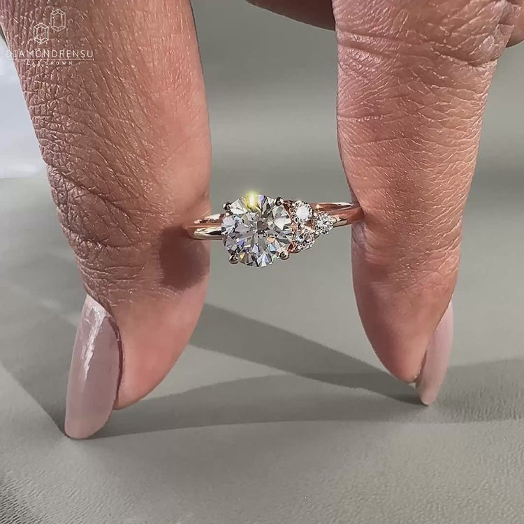 Rose gold ring featuring a prong setting design.
