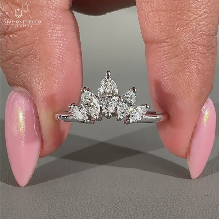 Tiara wedding band crafted with lab grown diamonds and white gold.