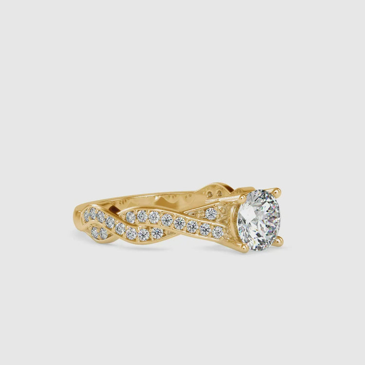 Lab grown diamond engagement ring with twisted white gold band.