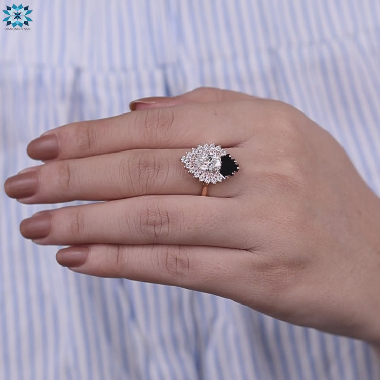 Custom engagement ring featuring black baguette moissanite.
