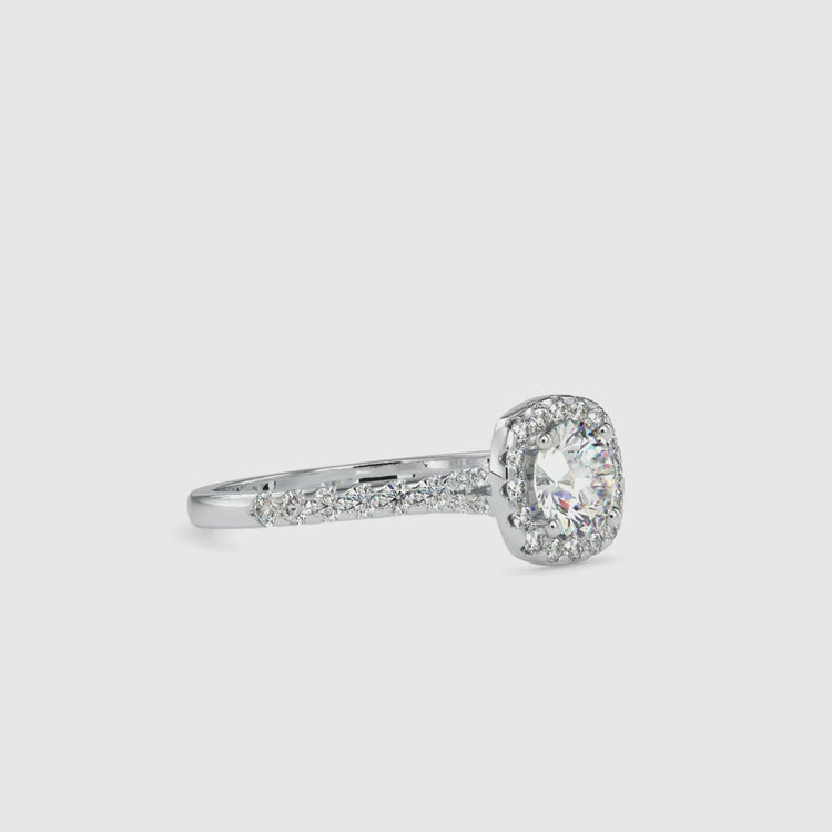 Lab grown diamond round halo engagement ring.
