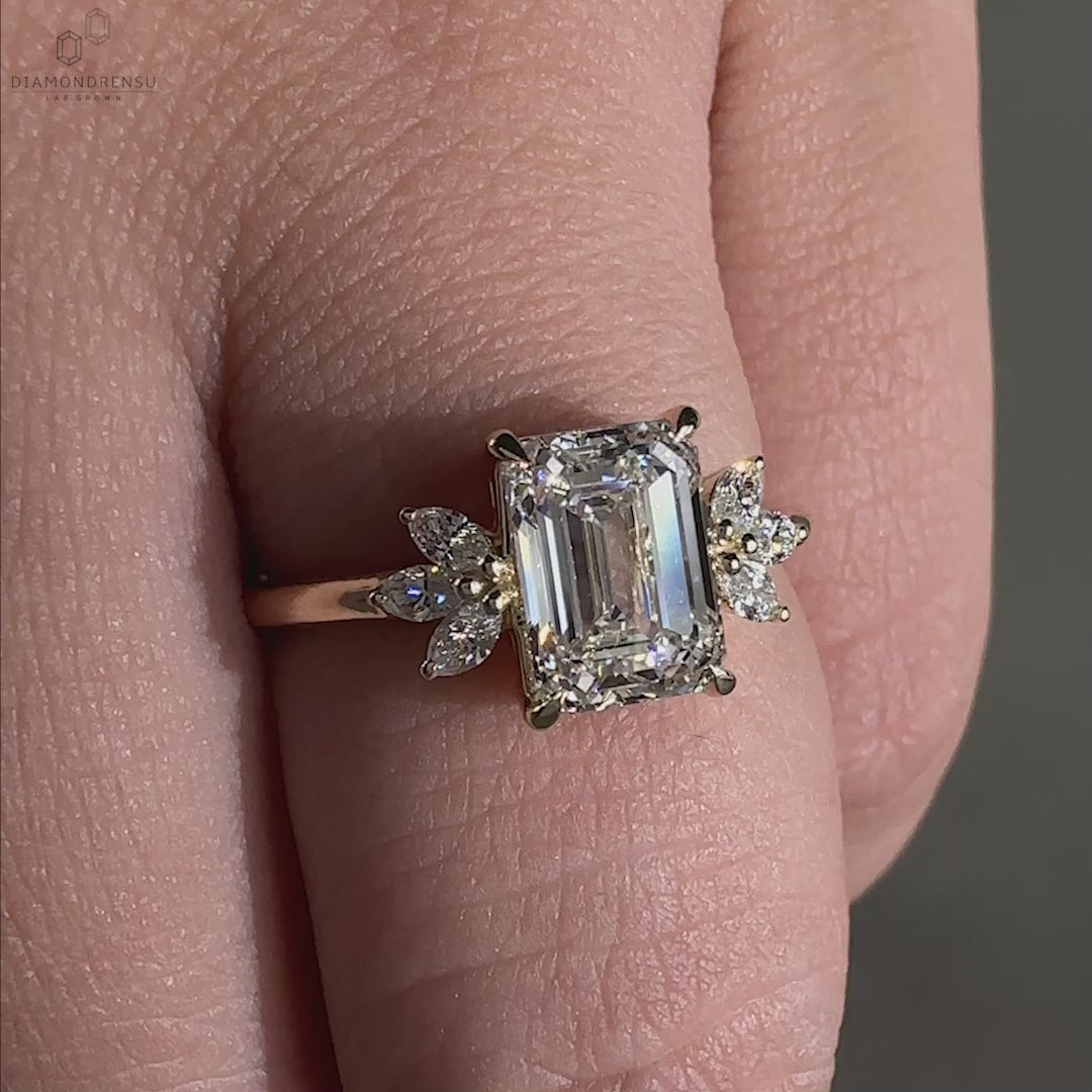 Emerald cut lab grown diamond ring UK
