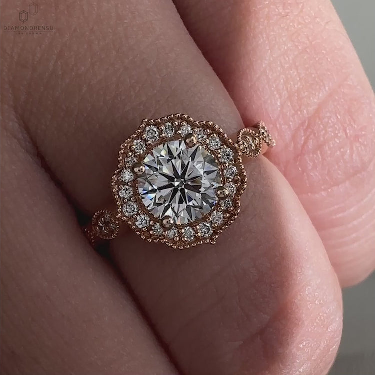 Stunning cathedral setting engagement ring featuring lab grown diamond.