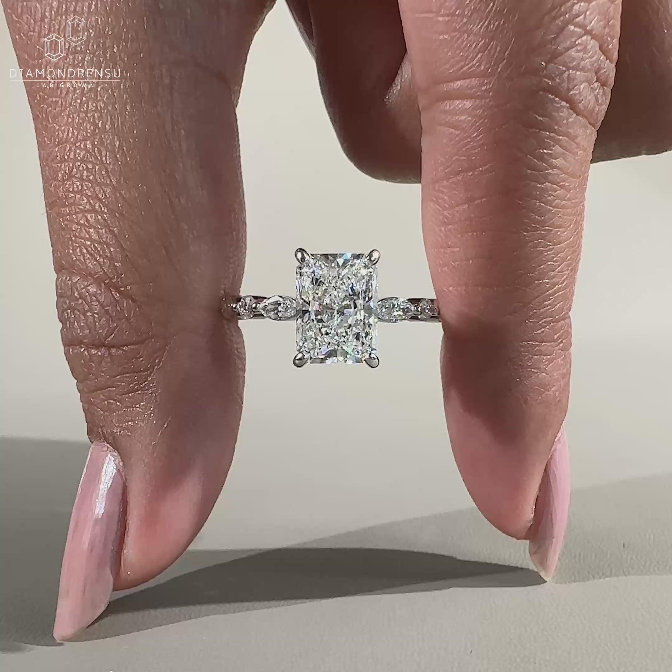 Double Hidden Halo Engagement Ring in white gold.
