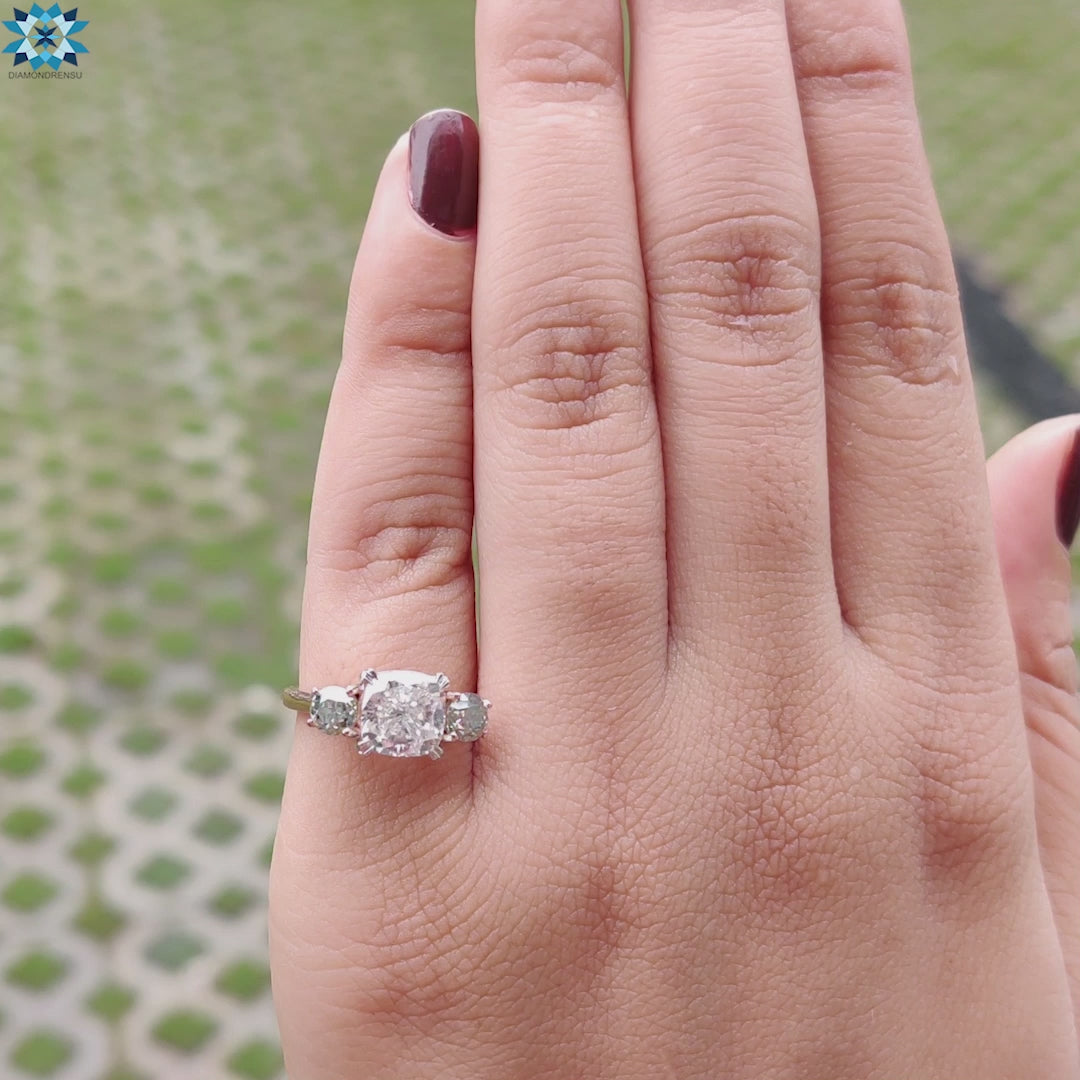 1.79 CT Cushion Trellis Setting Two Tone Engagement Ring