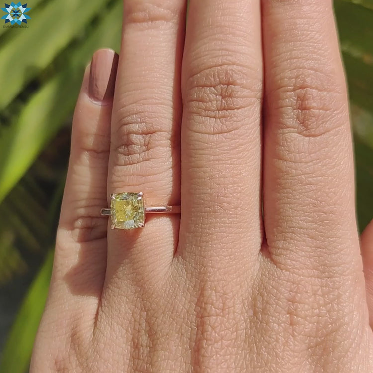 Solitaire moissanite ring with cushion shape stone.
